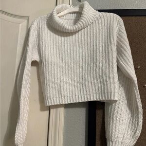 SHEIN White Ribbed Cowl Neck Sweater